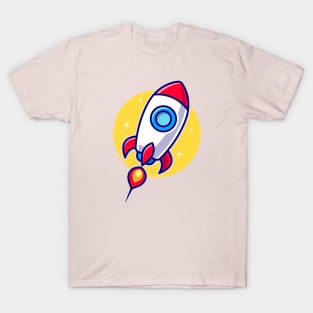 Rocket Flying To The Moon Cartoon T-Shirt